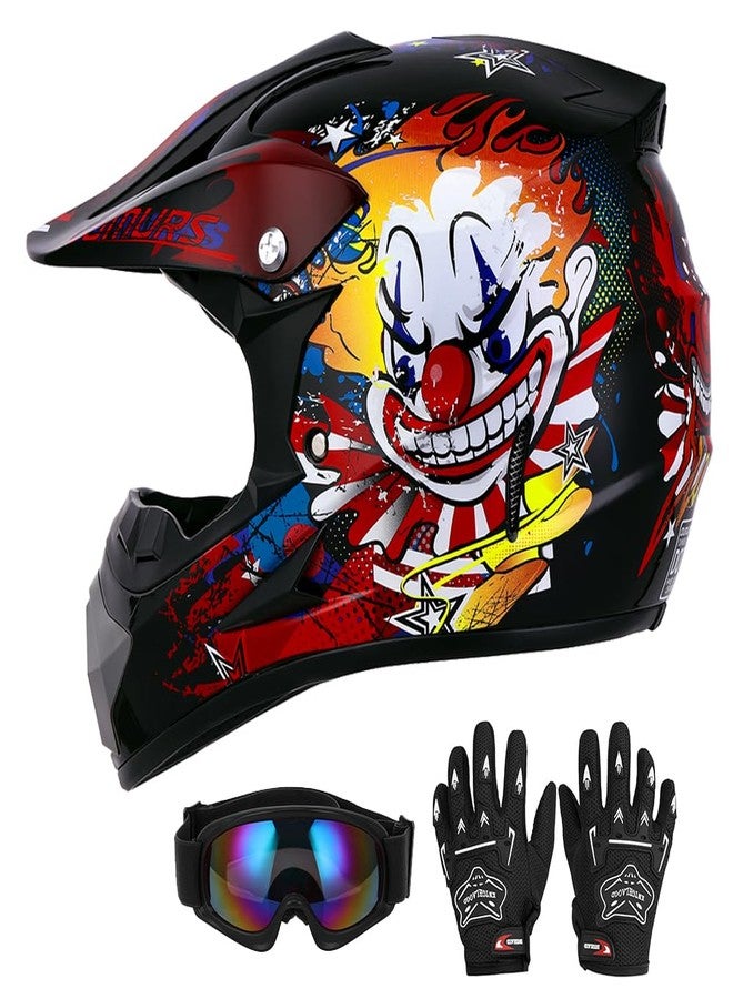 OUMURS DOT Youth Dirt Bike Helmet with Goggles & Gloves for 5-14 Years Old, Kid ATV Helmet for Youth Boys Girls, Four Wheeler Helmet Kids, Motocross BMX MX UTV Offroad Street Go Kart Riding Dirt Bike - Image 1