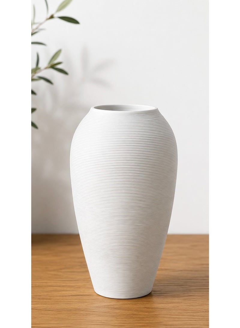 White Handcrafted Ceramic Flower Vase, Farmhouse Rustic Decorative Pottery - Image 3