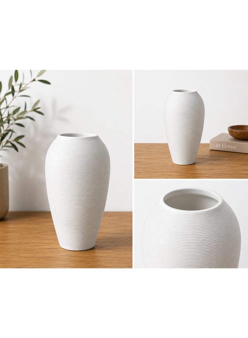 White Handcrafted Ceramic Flower Vase, Farmhouse Rustic Decorative Pottery - Image 5