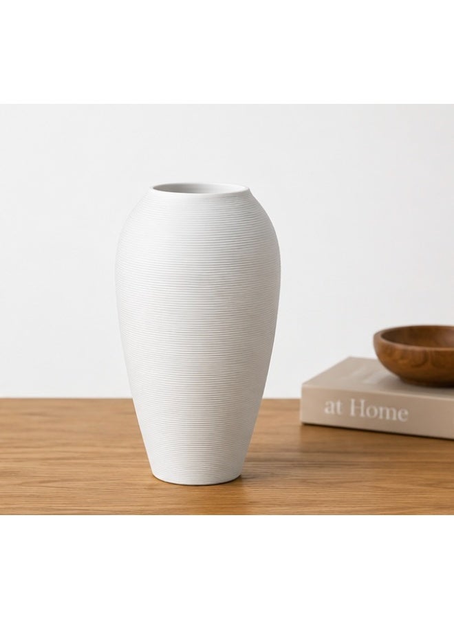 White Handcrafted Ceramic Flower Vase, Farmhouse Rustic Decorative Pottery - Image 1