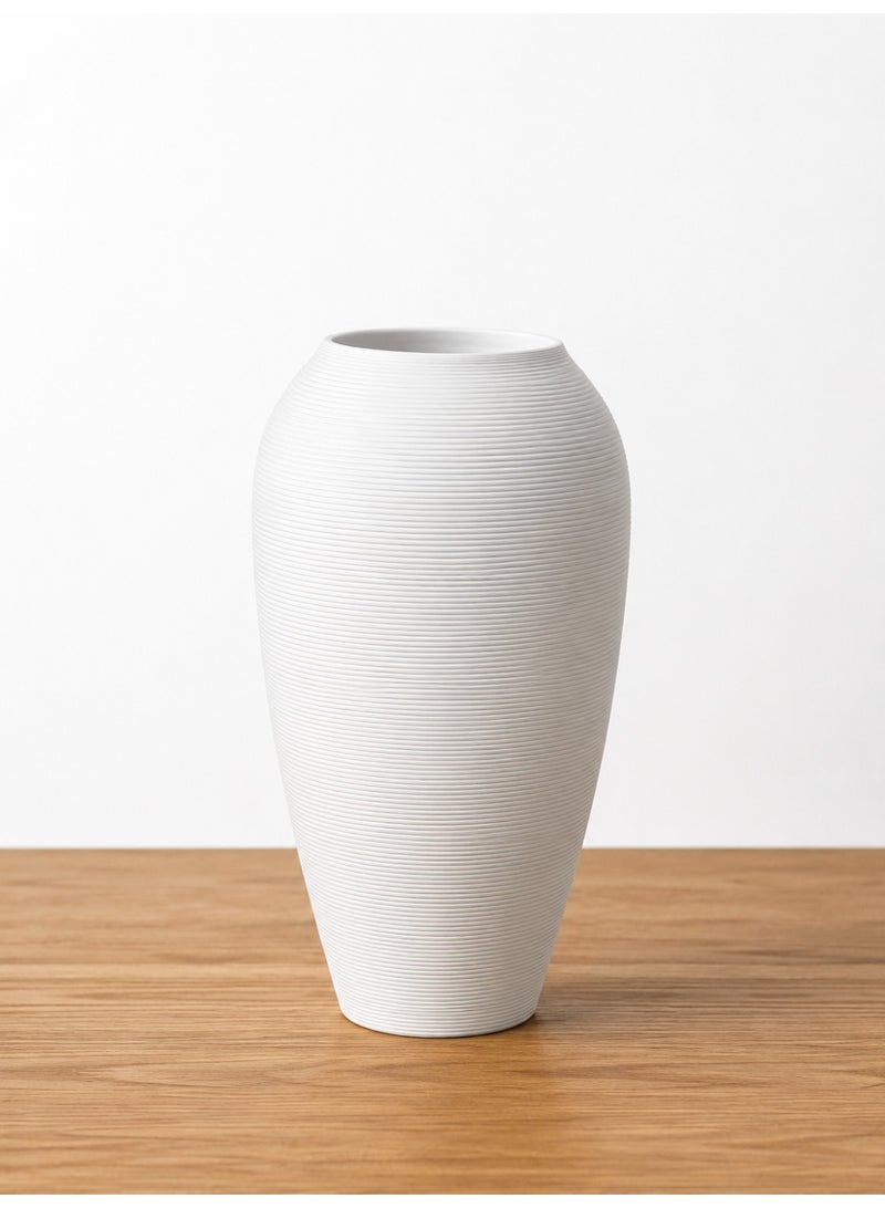 White Handcrafted Ceramic Flower Vase, Farmhouse Rustic Decorative Pottery - Image 4