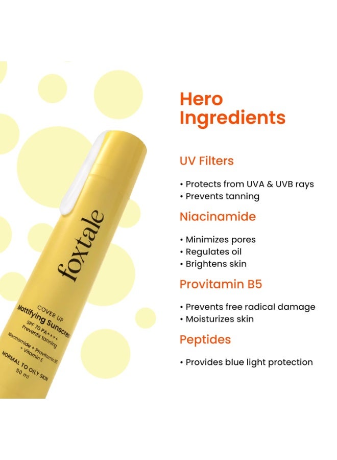 Foxtale SPF 70 Gel-Cream Sunscreen for Oily Skin | Oil Control Sunscreen with PA++++ & Niacinamide | UVA UVB Protection | Prevents Tan | Lightweight, Pore-minimising, No White Cast | 50ml - Image 3