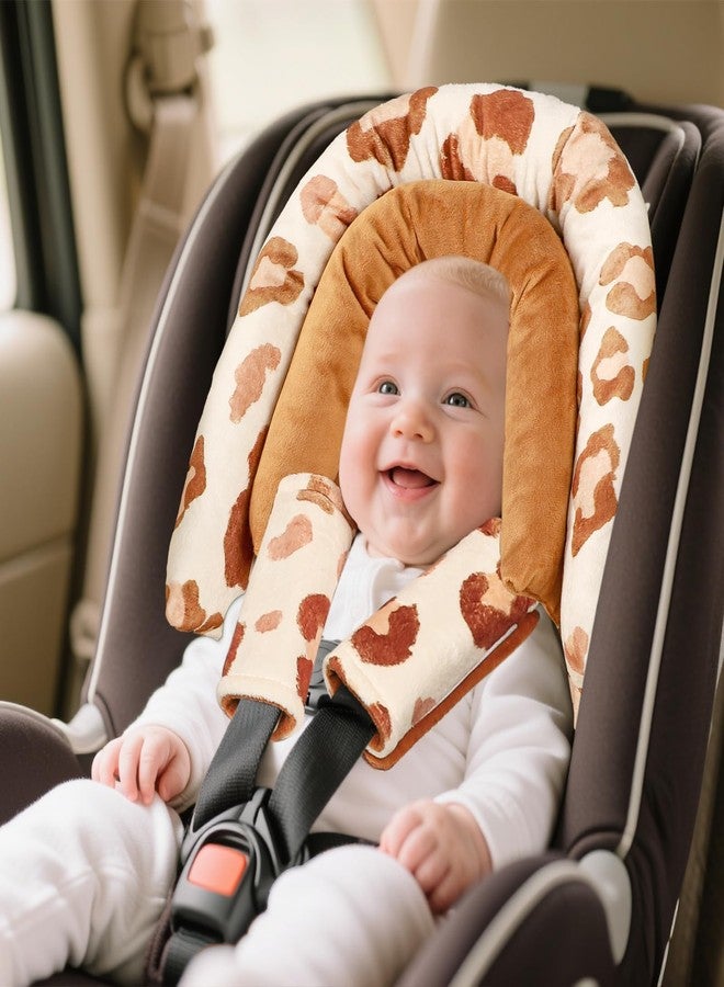 GFU Baby Car Seat Head Support for Newborn, 2 in 1 Infant Car Seat Head Body Support with Strap Pads, Soft Stroller Cushion Pillow Insert for Girls, Fits for Stroller, Swing, Brown - Image 3