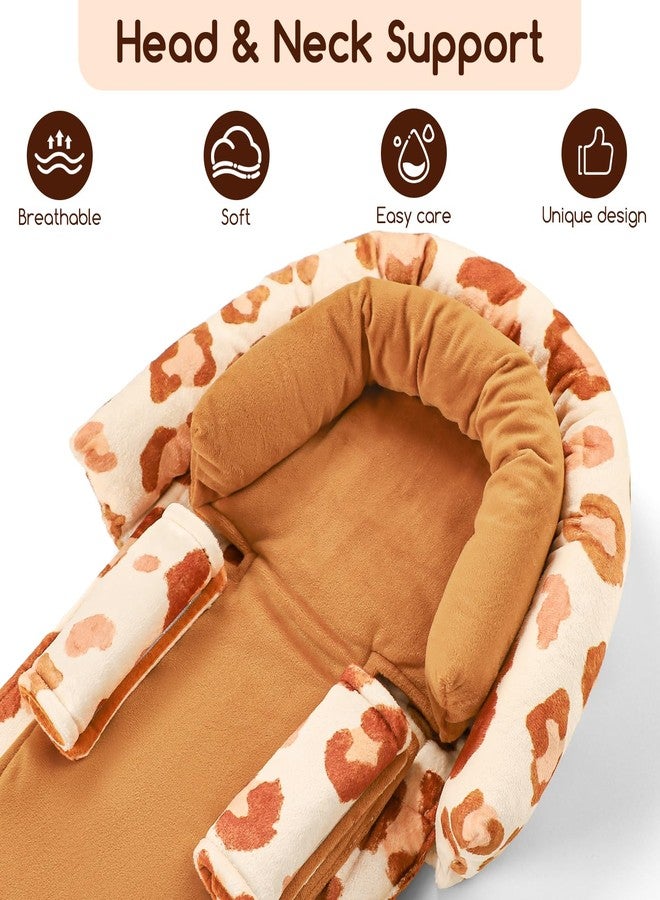 GFU Baby Car Seat Head Support for Newborn, 2 in 1 Infant Car Seat Head Body Support with Strap Pads, Soft Stroller Cushion Pillow Insert for Girls, Fits for Stroller, Swing, Brown - Image 2