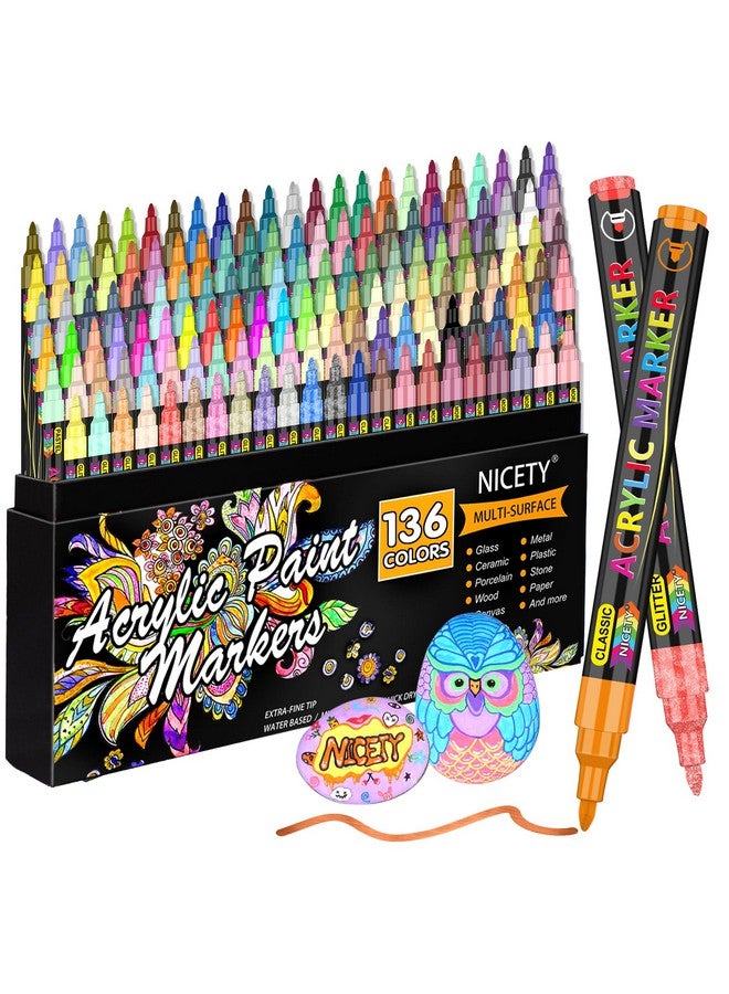 NICETY 136 Colors Acrylic Paint Pens Paint Markers, Extra Fine Tip Point Acrylic Paint Pens for Rock Painting, Canvas, Wood, Ceramic, Glass, Stone, Fabric, DIY Crafts & Art Supplies - Image 1