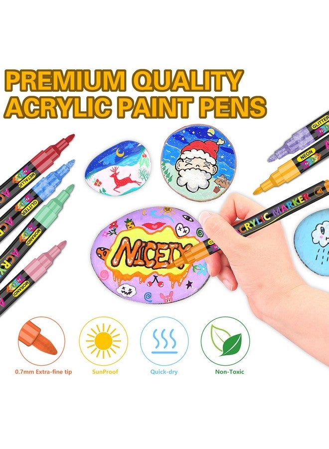 NICETY 136 Colors Acrylic Paint Pens Paint Markers, Extra Fine Tip Point Acrylic Paint Pens for Rock Painting, Canvas, Wood, Ceramic, Glass, Stone, Fabric, DIY Crafts & Art Supplies - Image 2