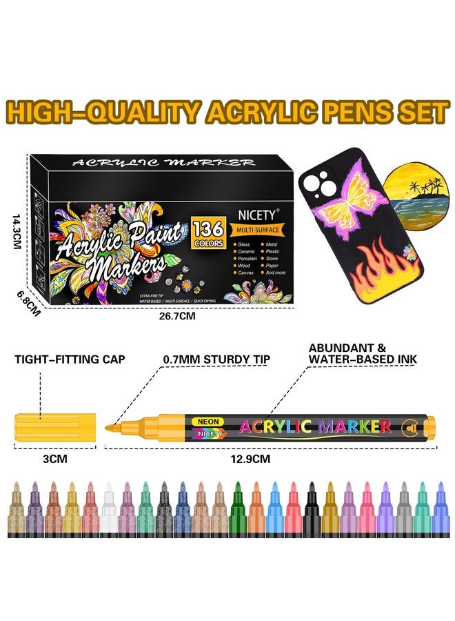 NICETY 136 Colors Acrylic Paint Pens Paint Markers, Extra Fine Tip Point Acrylic Paint Pens for Rock Painting, Canvas, Wood, Ceramic, Glass, Stone, Fabric, DIY Crafts & Art Supplies - Image 4