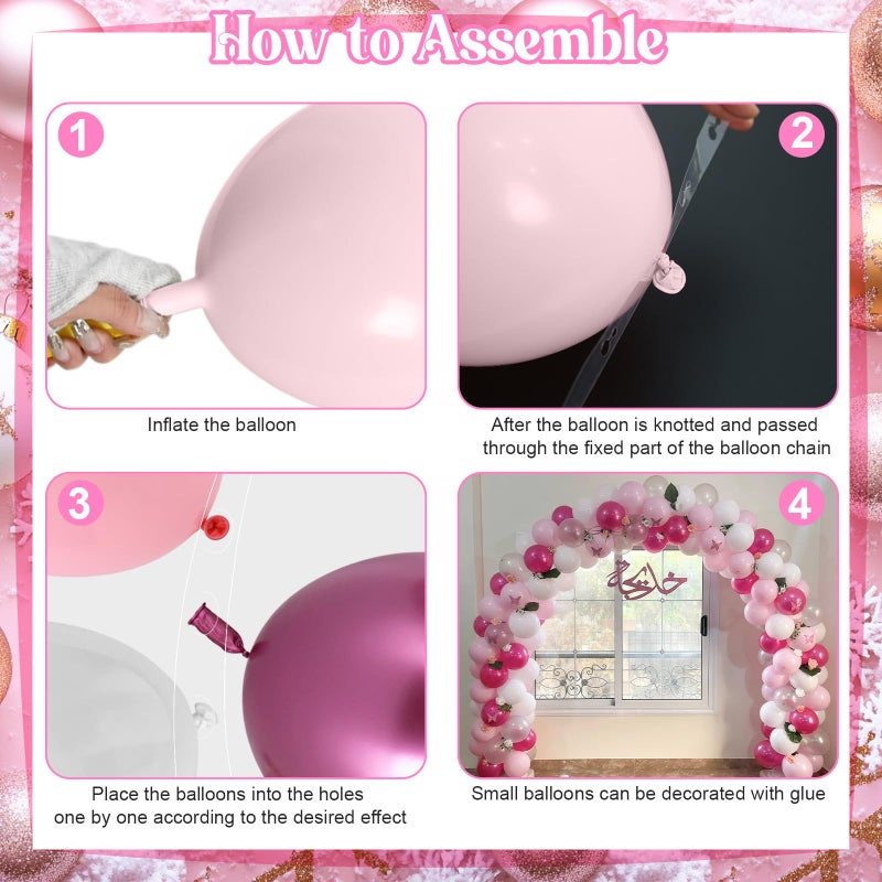 Froova Pink Balloon Garland Arch Kit, 103 PCS Metallic Hot Light Baby Pink and Clear Balloon Bow Balloons for Girls Birthday Princess Baby Shower Wedding Party Decorations - Image 3