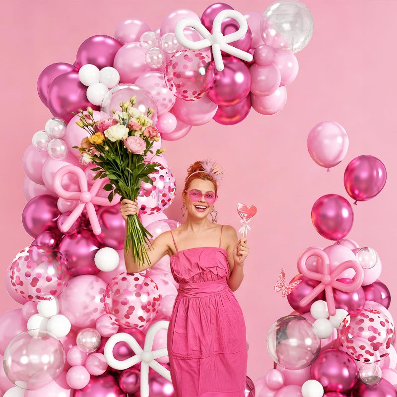 Froova Pink Balloon Garland Arch Kit, 103 PCS Metallic Hot Light Baby Pink and Clear Balloon Bow Balloons for Girls Birthday Princess Baby Shower Wedding Party Decorations - Image 5