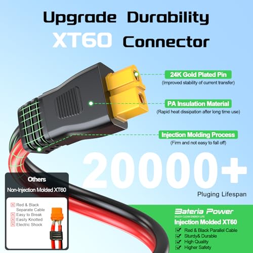 Bateria Power Solar Panel Cable for Ecoflow Anker SOLIX 10AWG 10FT/3M XT60 Solar Cable, XT60 Extension Charge Extension Cable Compatible with EcoFlow, Anker, BLUETTI & Generator - Image 3