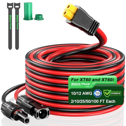Bateria Power Solar Panel Cable for Ecoflow Anker SOLIX 10AWG 10FT/3M XT60 Solar Cable, XT60 Extension Charge Extension Cable Compatible with EcoFlow, Anker, BLUETTI & Generator - Image 1