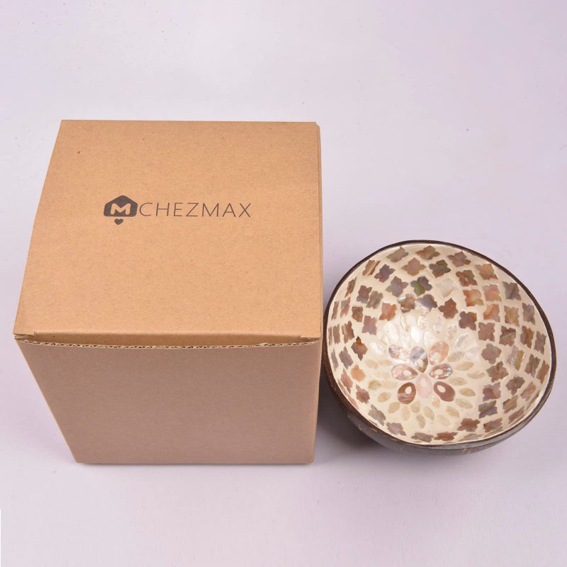 ChezMax Natural Coconut Bowl With Mother of Pearl Inlaid Shell - Key Container for Entryway Table, Candy, Nuts, Fruits & Dry Snacks - Round Handcrafted Decoration (White) - Image 4