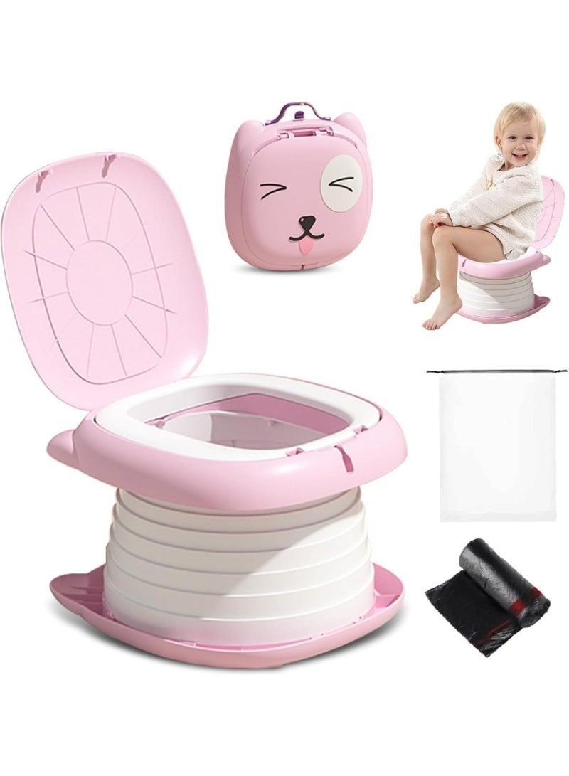 ليموس مرحاض محمول قابل للطي للأطفال الصغار أثناء السفر - مرحاض قابل للطي للأطفال مع 15 حقيبة للاستخدام مرة واحدة، كرسي مرحاض طوارئ للسيارة، مقعد تدريب خفيف الوزن للتخييم والرحلات البرية والمغامرات الخارجية (وردي) - Image 1