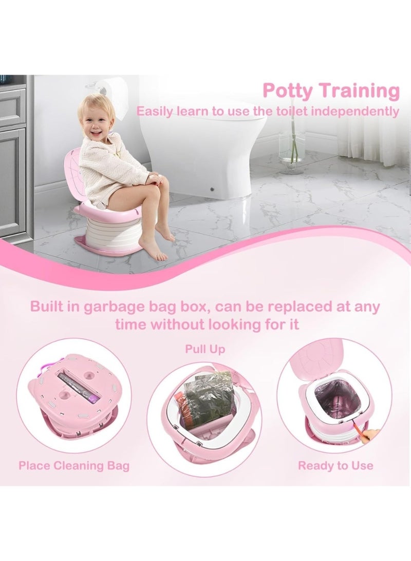 ليموس مرحاض محمول قابل للطي للأطفال الصغار أثناء السفر - مرحاض قابل للطي للأطفال مع 15 حقيبة للاستخدام مرة واحدة، كرسي مرحاض طوارئ للسيارة، مقعد تدريب خفيف الوزن للتخييم والرحلات البرية والمغامرات الخارجية (وردي) - Image 3