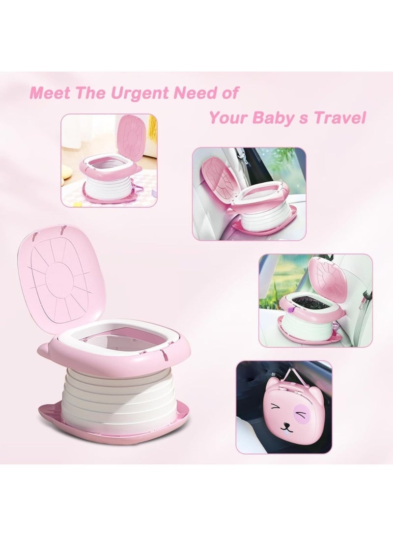 ليموس مرحاض محمول قابل للطي للأطفال الصغار أثناء السفر - مرحاض قابل للطي للأطفال مع 15 حقيبة للاستخدام مرة واحدة، كرسي مرحاض طوارئ للسيارة، مقعد تدريب خفيف الوزن للتخييم والرحلات البرية والمغامرات الخارجية (وردي) - Image 4