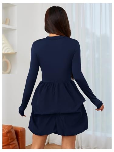 MakeMeChic Women's Long Sleeve Mini Dress Ruffle Mock Turtle Neck A Line Wedding Party Short Dresses Blue Large - Image 2