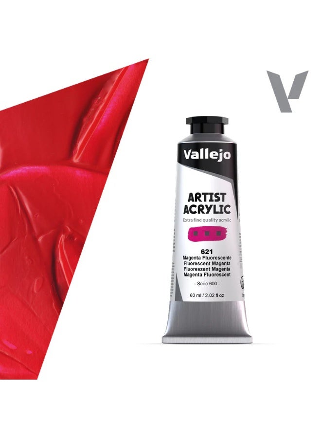 Vallejo Acrylic Artist Color 60ml – Fluorescent Magenta #621 | Extra Fine Acrylic Paint