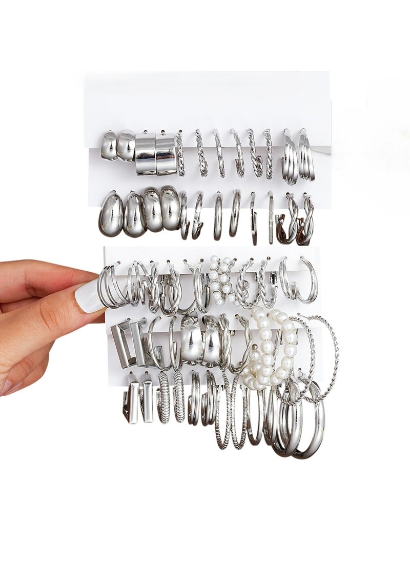Huitich 30-Piece Silver Hoop & Stud Earring Set Elegant & Stylish  - Image 1