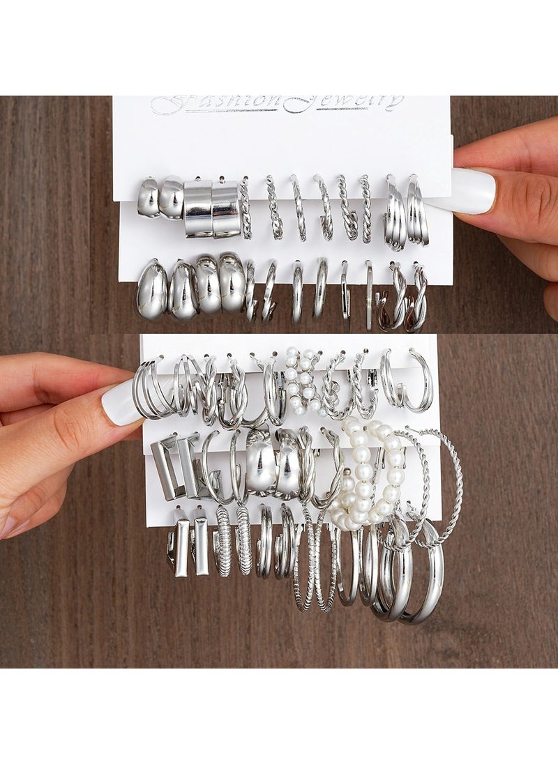 Huitich 30-Piece Silver Hoop & Stud Earring Set Elegant & Stylish  - Image 2