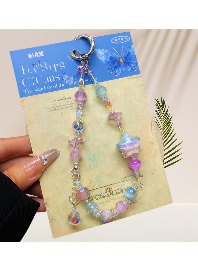 Generic Phone Charm , Natural Beaded Charms crystal lanyards, Anti-Lost Charm Wrist Strap Phone Lanyard Wrist Strap Keychain with Stainless steel 360 degree rotating clip metal chain for Wallet Handbag Camera Cell Decoration  - Image 2