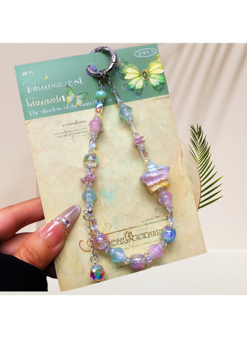 Generic Phone Charm , Natural Beaded Charms crystal lanyards, Anti-Lost Charm Wrist Strap Phone Lanyard Wrist Strap Keychain with Stainless steel 360 degree rotating clip metal chain for Wallet Handbag Camera Cell Decoration  - Image 3