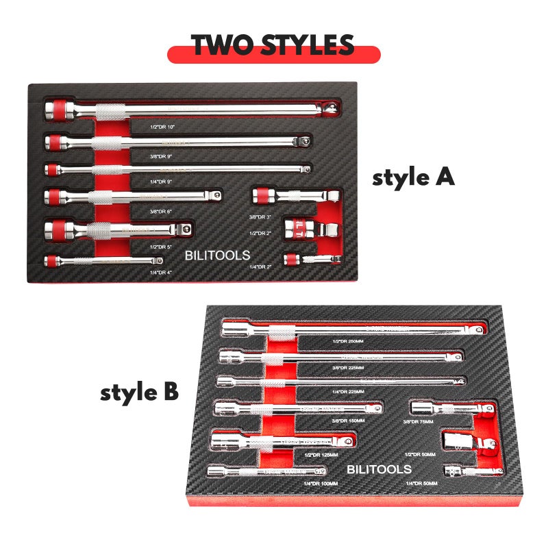BILITOOLS مجموعة بيلتولز لتمديد الوابل، 9 قطع 1/4"، 3/8" و 1/2" مجموعة تمديد رافعة مرنة، فولاذ كروم فانيوم - Image 5