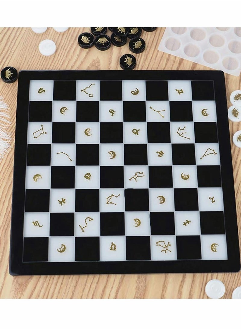 Chess Board Silicone Molds and Checkers Pieces Crystal Epoxy Resin Casting Mould for DIY Resin Crafts Making,Classic Checkers Board Game for Kids Adults