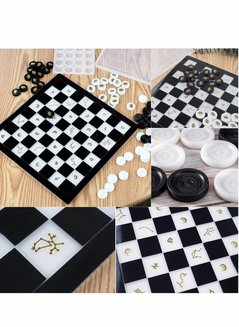 Chess Board Silicone Molds and Checkers Pieces Crystal Epoxy Resin Casting Mould for DIY Resin Crafts Making,Classic Checkers Board Game for Kids Adults