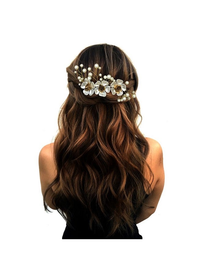 توهج الشعر 2199 شريحة مشط معدنية صناعية، إكسسوارات دبابيس شعر الزفاف للنساء، عبوة من 1، أبيض - Image 1