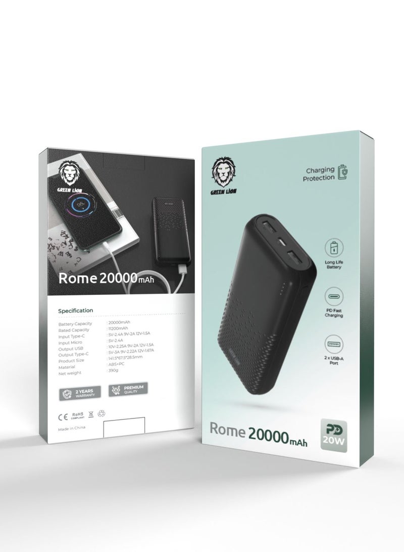 GREEN LION Rome 20000mAh Power Bank 20W PD Multiple Output Ports Black - Image 2
