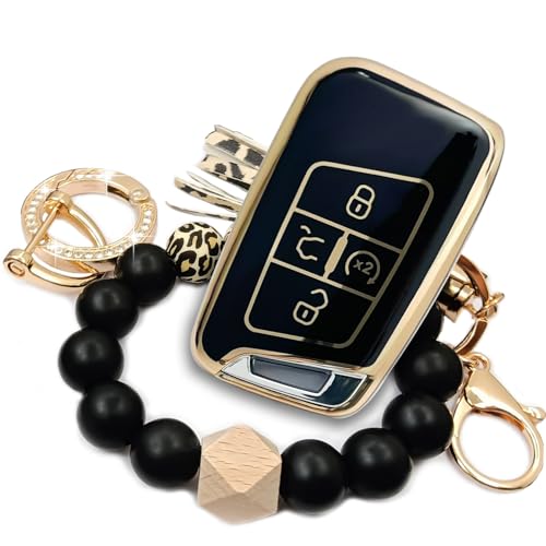 RFSRZ Fits for Volkswagen Key Fob CoverBlack Leopard Beaded Key Holder Fits for VW 2023 2022 2021 2020 2019 Tiguan Atlas Jetta Passat Golf Alltrack 5 Buttons Car Accessories Black - Image 1
