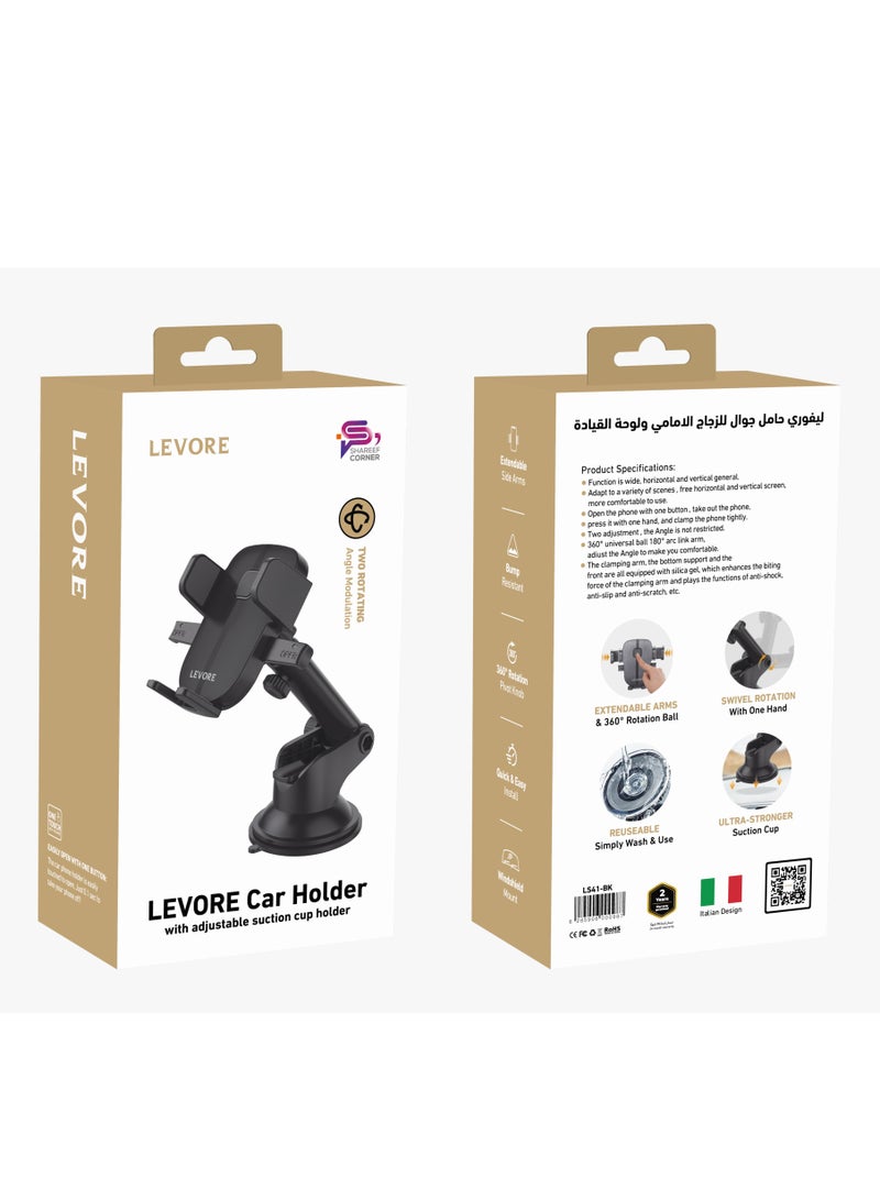 Levore Universal phone holder for windshield and dashboard, 360| Black - Image 2