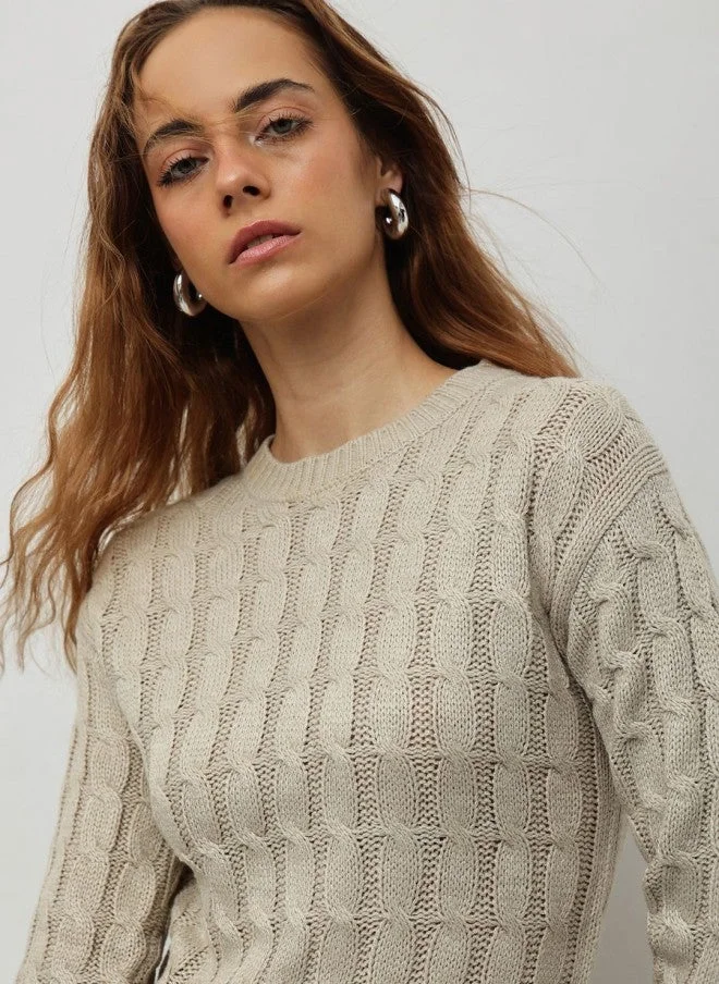 STREET 9 Beige Cable Knit Pullover for Women