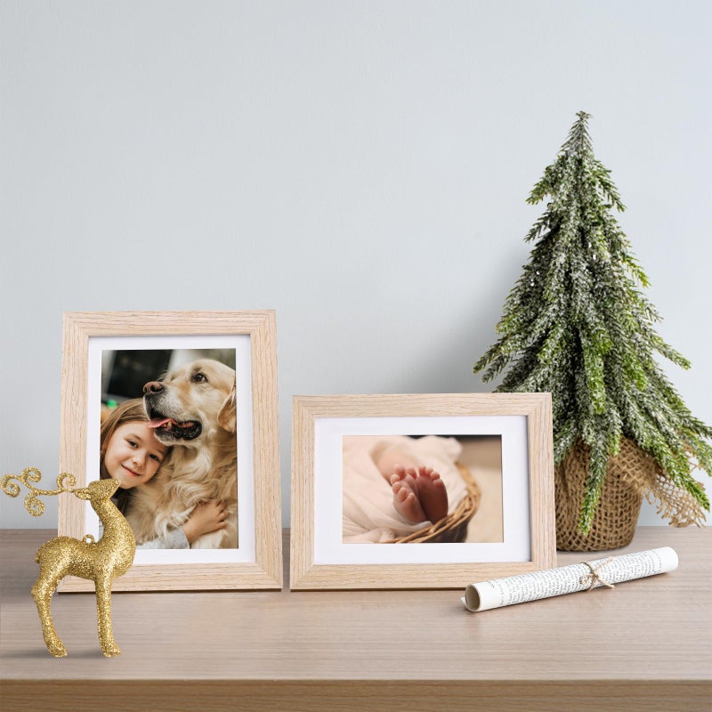 KINLINK 5x7 Picture Frame Natural, Solid Wood Frames with Acrylic Plexiglass for Pictures 3.5x5/4x6 with Mat or 5x7 without Mat, Tabletop and Wall Display Photo Frame, Set of 4 - Image 4