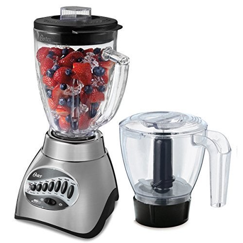 Oster Classic Series 16-Speed Blender with Food Chopper & 5-Cup Glass Jar, Countertop Kitchen Blender, Brushed Nickel - Image 1