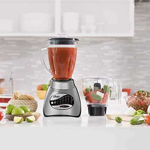 Oster Classic Series 16-Speed Blender with Food Chopper & 5-Cup Glass Jar, Countertop Kitchen Blender, Brushed Nickel - Image 2