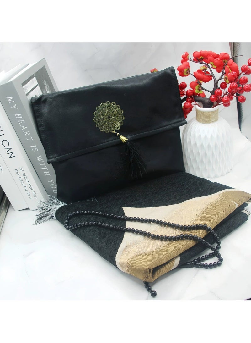 هدية طقم سجادة صلاة صندوق التفتا المهداة من التفتا المهدب أسود