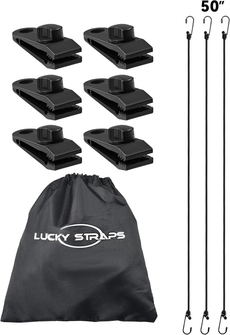 LuckyStraps Car Cover Gust Straps with Heavy Duty Clips, Car Cover Wind Protector with UV Resistance, Protect Your Car Cover from Blowing Off in High Winds, Fit for All Cars from 4.2 FT to 8.8 FT Easy assemble alternatives - Image 1