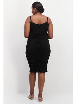 Emerald Sundae Women Plus Size Plain Midi Dress, Black  - Image 2
