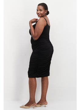 Emerald Sundae Women Plus Size Plain Midi Dress, Black  - Image 4