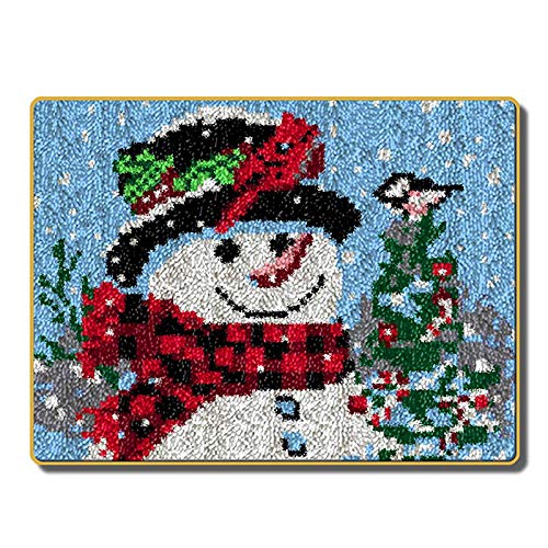 ZFFLYH Christmas Snowman Latch Hook Rug Kits, DIY Rug Crochet Yarn Kits Printed Color Canvas Christmas Decoration and Activity 20.5X15 Inch - Image 1