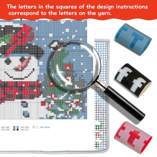 ZFFLYH Christmas Snowman Latch Hook Rug Kits, DIY Rug Crochet Yarn Kits Printed Color Canvas Christmas Decoration and Activity 20.5X15 Inch - Image 4