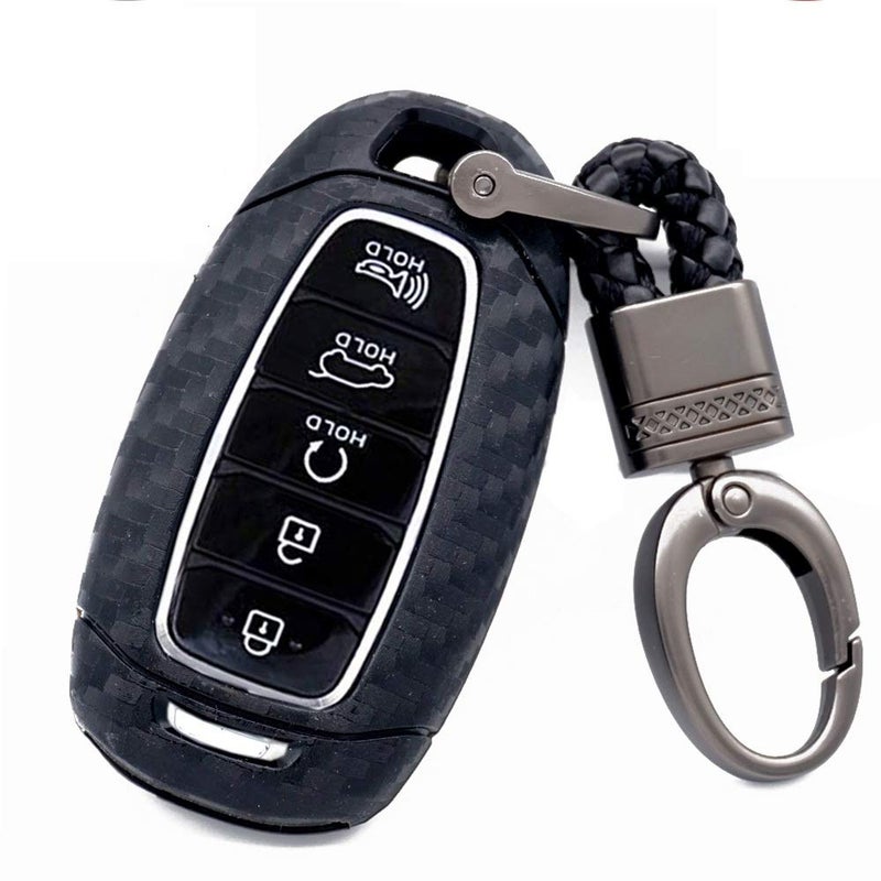 ROYALFOX(TM 3 4 5 buttons soft tpu carbon fiber silicone smart remote Key Fob case Cover shell For Hyundai i30 Azera ix35 Elantra Accent Santa Fe IG Grandeur,2017-2020 Hyundai Palisade (black) - Image 1