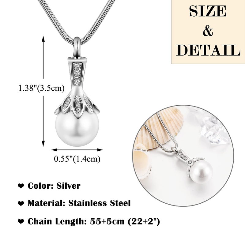 XIUDA Pearl Urn Necklace for Ashes Memorial Cremation Necklaces Stainless Steel Ashes Necklaces for Men Women - Image 2