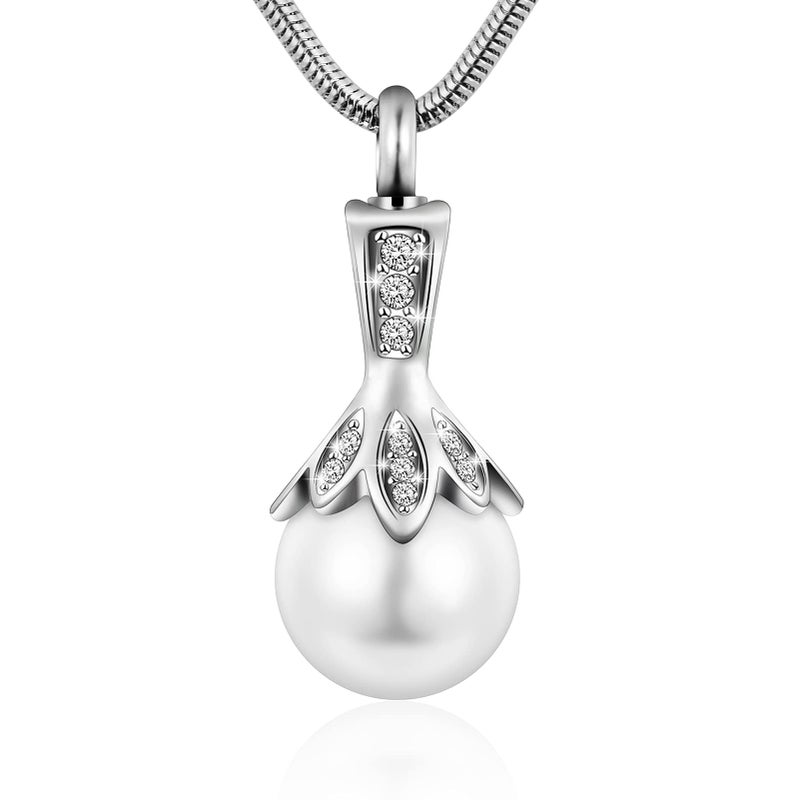 XIUDA Pearl Urn Necklace for Ashes Memorial Cremation Necklaces Stainless Steel Ashes Necklaces for Men Women - Image 1