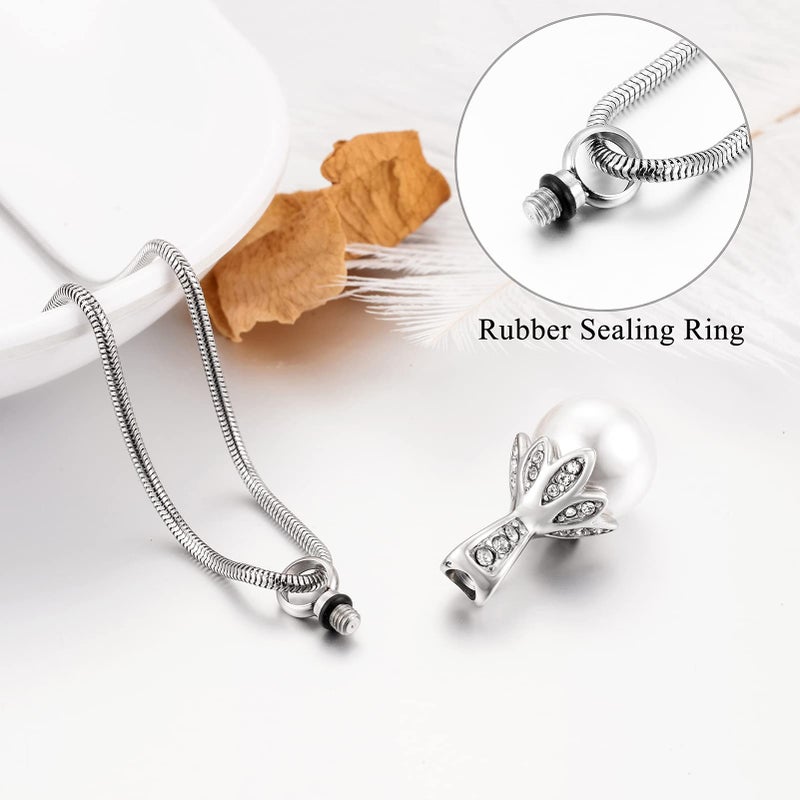 XIUDA Pearl Urn Necklace for Ashes Memorial Cremation Necklaces Stainless Steel Ashes Necklaces for Men Women - Image 3