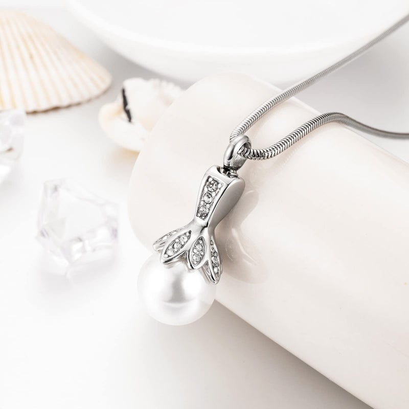 XIUDA Pearl Urn Necklace for Ashes Memorial Cremation Necklaces Stainless Steel Ashes Necklaces for Men Women - Image 5