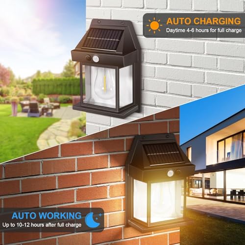 LITVERSE Abs Solar Lights Outdoor, Wall Sconce Motion Sensor, 3 Lighting Modes Waterproof Solar Security Wall Lantern Light Fixtures for Garden Yard Patio Fence Outside Decorative - Image 2