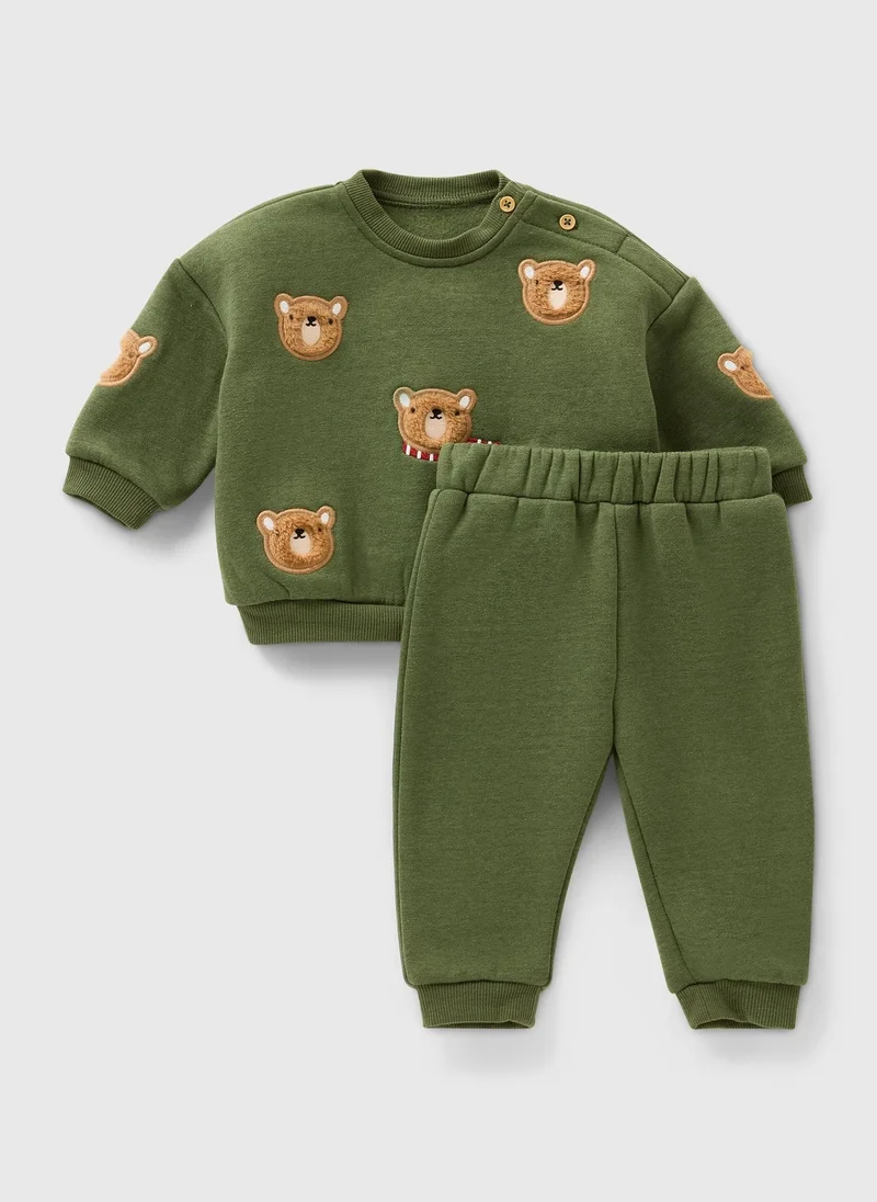 ماتلان Baby Green 3D Bear Sweatshirt & Jogging Bottom Set