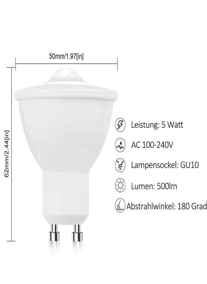 KASTWAVE - LED Motion Sensor Light Bulbs, GU10 PIR Detection Spotlight 5W Cool White 6000K 500Lm Auto On/Off LED Security Light Bulb for Stairs, Garage, Corridor, Walkway, Yard, Hallway - Image 1